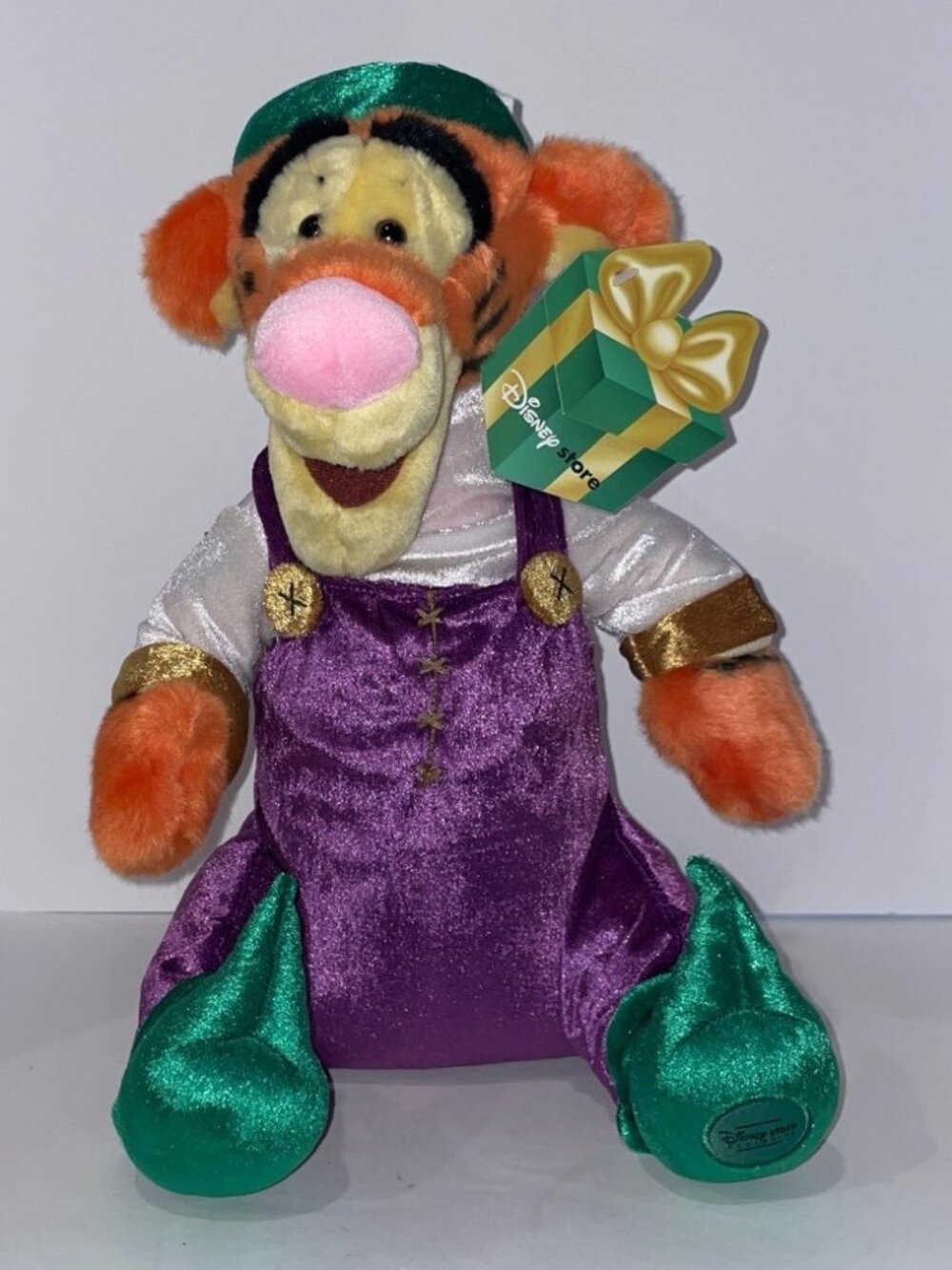 Disney Store Christmas Tigger Elf Plush 13" With Jingle Bell Hat